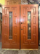 Set of Vintage Double Entry Doors with Leaded Glass & Brass Filagree Knob Plates, Sku 032990